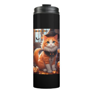 Funny Halloween Niedlich Orange Cat mit Wizard Hat Thermosbecher