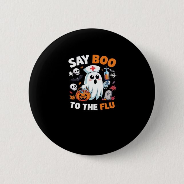 Funny Halloween Nurse Ghost T - Shirt � � Say Boo  Button (Vorderseite)