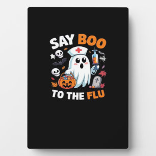 Funny Halloween Nurse Ghost T - Shirt - "Say Boo t Fotoplatte