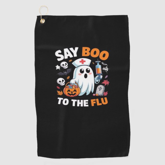 Funny Halloween Nurse Ghost T - Shirt - "Say Boo t Golfhandtuch (Vorderseite)