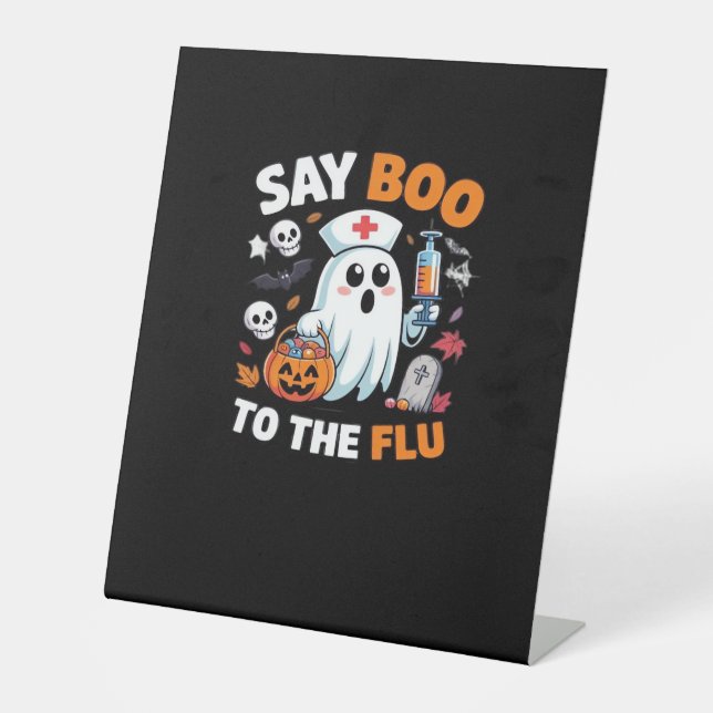 Funny Halloween Nurse Ghost T - Shirt - "Say Boo t Sockelschild (Vorderseite)