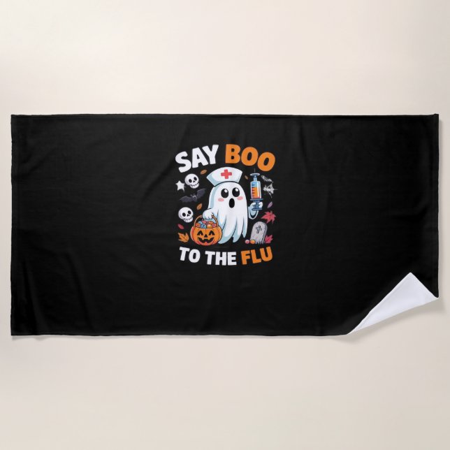 Funny Halloween Nurse Ghost T - Shirt - "Say Boo t Strandtuch (Vorderseite)