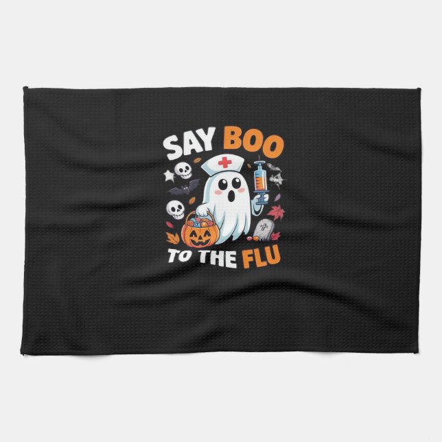 Funny Halloween Nurse Ghost T-Shirt � �Say Boo to  Geschirrtuch (Horizontal)