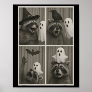 Funny Halloween Party Raccoon Foto Cabin Design Poster