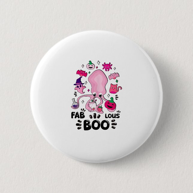 Funny Halloween Pink Cat Ghost Juggling Octopus Fa Button (Vorderseite)