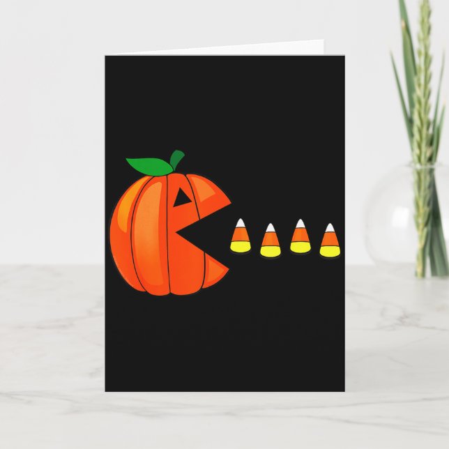 Funny Halloween Pumpkin Eating Candy Corn  Karte (Vorderseite)