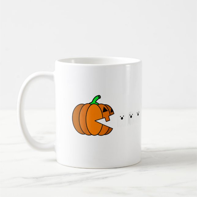 Funny Halloween Pumpkin Eating Ghost, Gamer Kaffeetasse (Links)