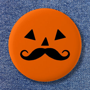 Funny Halloween Pumpkin Mustache Button