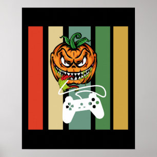 Funny Halloween Pumpkin Video Gamer Beängstigend P Poster