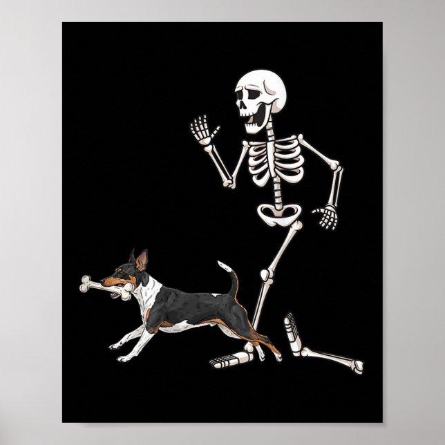 Funny Halloween Rat Terrier and Skeleton Poster (Vorne)