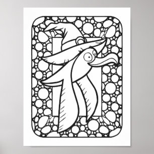 Funny Halloween Seagull Flying Coloring Page Poster