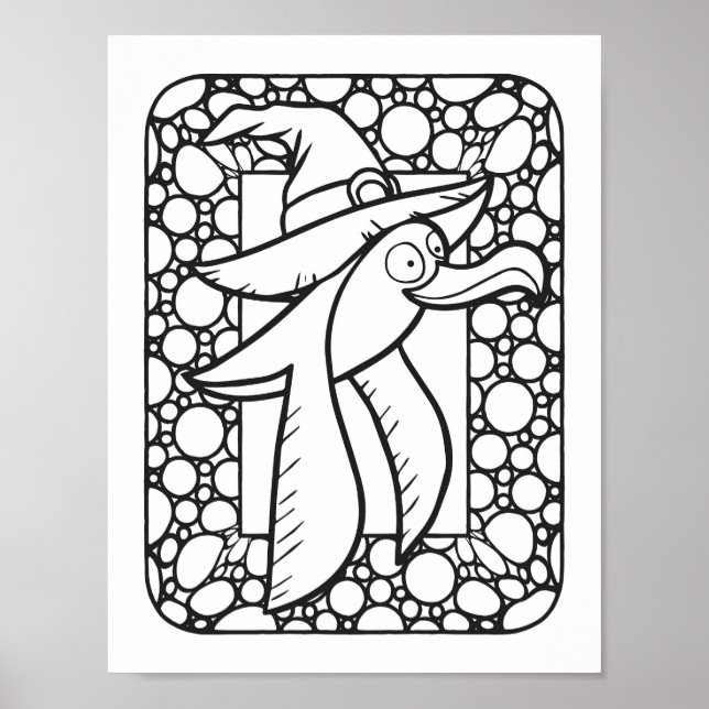 Funny Halloween Seagull Flying Coloring Page Poster (Vorne)