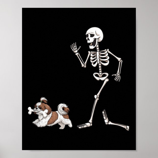 Funny Halloween Shih Tzu and Skeleton Poster (Vorne)