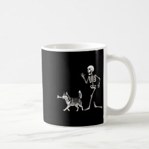 Funny Halloween Sibirischer Husky und Skelett Kaffeetasse