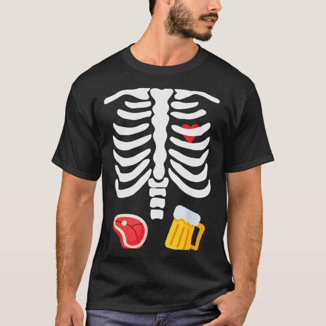 Funny Halloween Skeleton Beer &amp; Steak Costume  T-Shirt (Vorderseite)