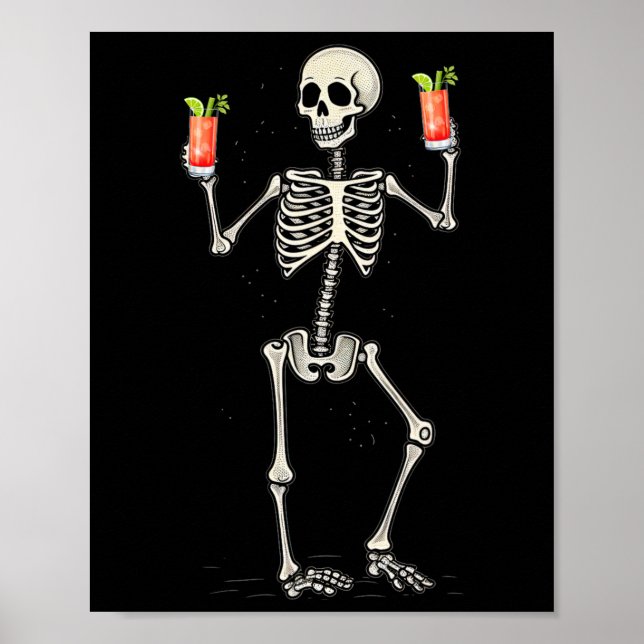 Funny Halloween Skeleton Drink Bloody Mary Schwanz Poster (Vorne)