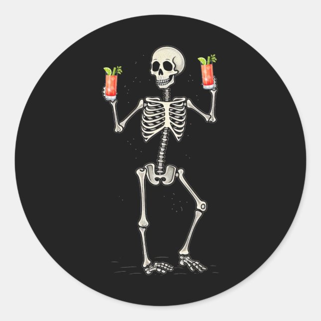 Funny Halloween Skeleton Drink Bloody Mary Schwanz Runder Aufkleber (Vorderseite)