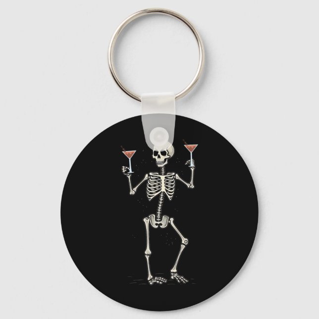 Funny Halloween Skeleton Drinks Manhattan Schwanz Schlüsselanhänger (Vorderseite)