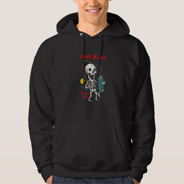 Funny Halloween Skeleton Fishing Men Women Youth Hoodie (Vorderseite)