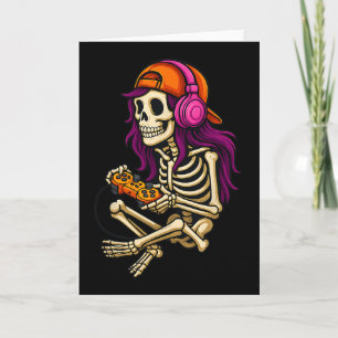 Funny Halloween Skeleton Gamer Video Gaming Girls Karte