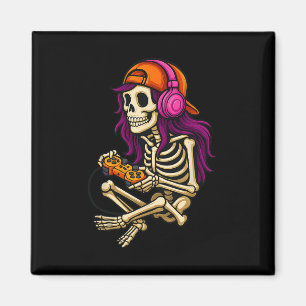 Funny Halloween Skeleton Gamer Video Gaming Girls Magnet