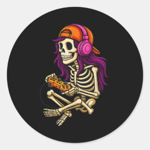 Funny Halloween Skeleton Gamer Video Gaming Girls Runder Aufkleber