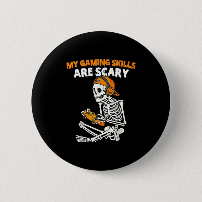 Funny Halloween Skeleton Gamer Video Gaming Skills Button (Vorderseite)