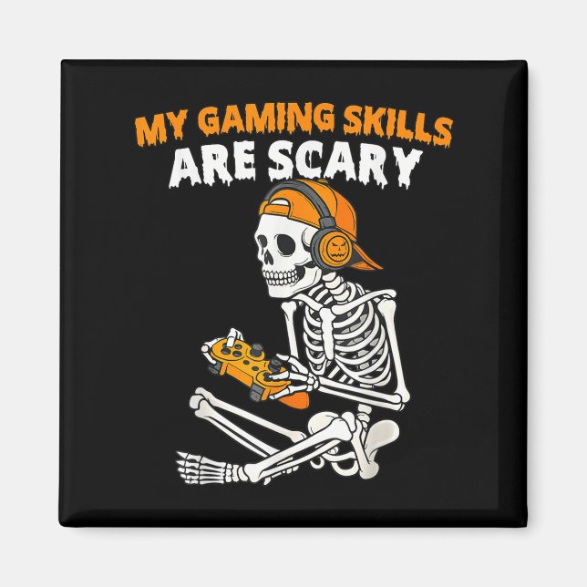 Funny Halloween Skeleton Gamer Video Gaming Skills Magnet (Vorne)