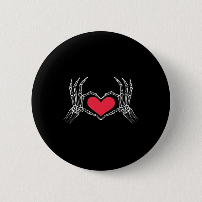 Funny Halloween Skeleton Hand Heart Sign Liebe Red Button (Vorderseite)
