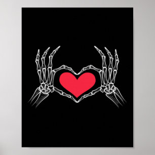 Funny Halloween Skeleton Hand Heart Sign Liebe Red Poster