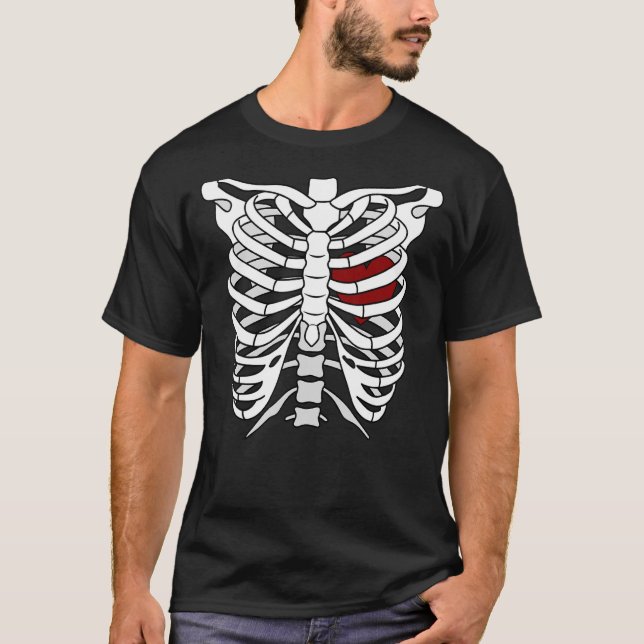 Funny Halloween Skeleton Herz Rib Käfig X-Ray Adul T-Shirt (Vorderseite)