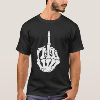 Funny Halloween Skeleton Middle Finger T-Shirt