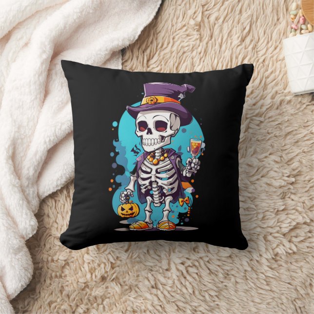 Funny Halloween Skeleton mit Top Hat Kissen (Decke)