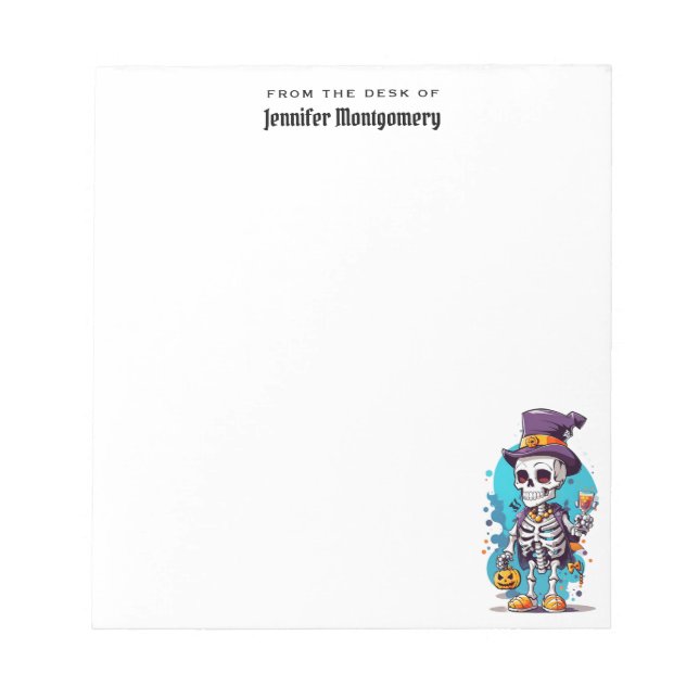 Funny Halloween Skeleton mit Top Hat Notizblock (Vorderseite)