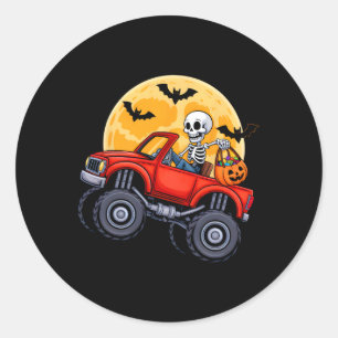 Funny Halloween Skeleton Monster Truck Kids Boys T Runder Aufkleber