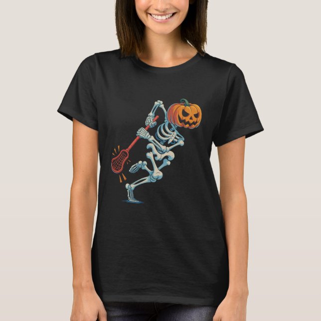 Funny Halloween Skeleton Pumpkin Lacrosse Spooky H T-Shirt (Vorderseite)