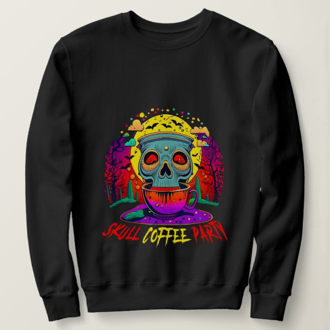 Funny Halloween Skull-Kaffee Addict Party Sweatshirt (Design vorne)
