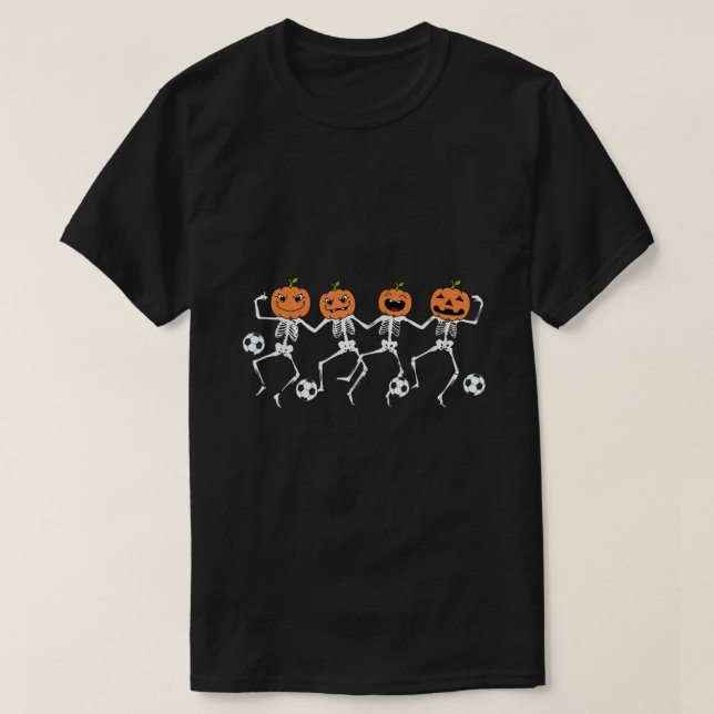 Funny Halloween Soccer Player Pumpkin Skeletons Ki T-Shirt (Design vorne)