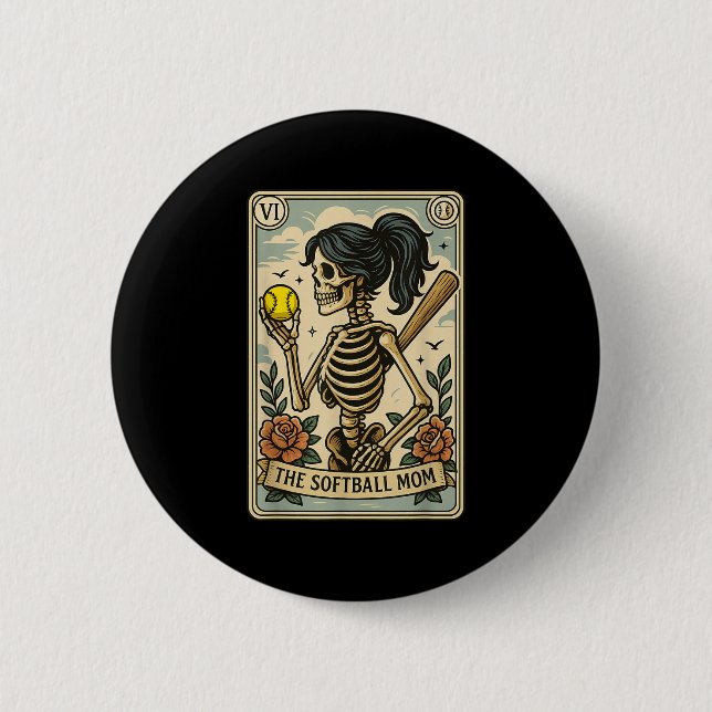 Funny Halloween Softball Mama Mama Skeleton Tarot  Button (Vorderseite)