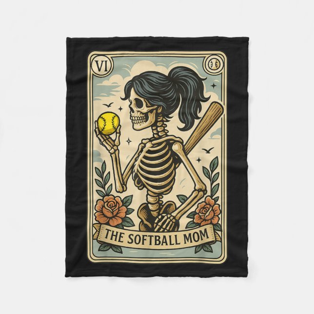 Funny Halloween Softball Mama Mama Skeleton Tarot  Fleecedecke (Vorderseite)