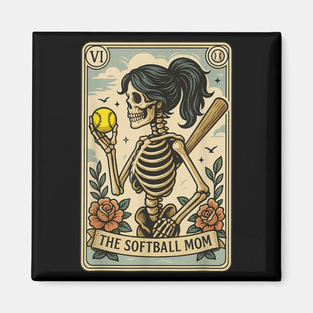 Funny Halloween Softball Mama Mama Skeleton Tarot  Magnet (Vorne)