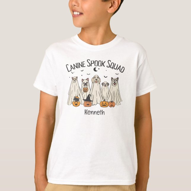 Funny Halloween Spook Squad Hunde Gespenst Kostüm T-Shirt (Vorderseite)
