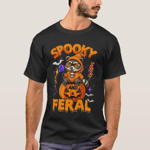 Funny Halloween Spooky and Feral Raccoon Pumpkin B T-Shirt