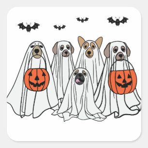 Funny Halloween Spooky Hunde - С ute Ghost Hunde Quadratischer Aufkleber
