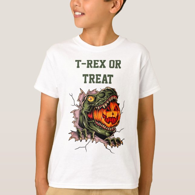 Funny Halloween T-rex Head Eats Pumpkin T-Shirt (Vorderseite)