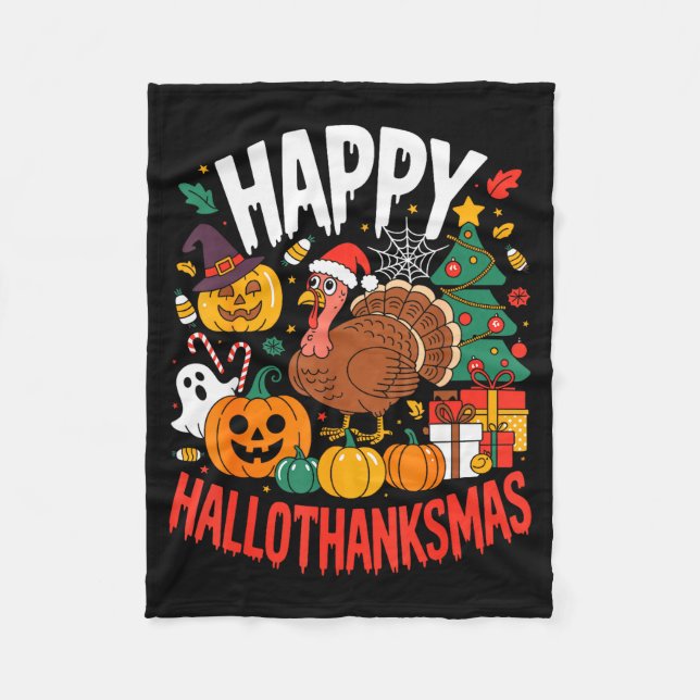Funny Halloween Thanksgiving Christmas Happy Hallo Fleecedecke (Vorderseite)