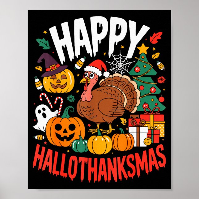 Funny Halloween Thanksgiving Christmas Happy Hallo Poster (Vorne)
