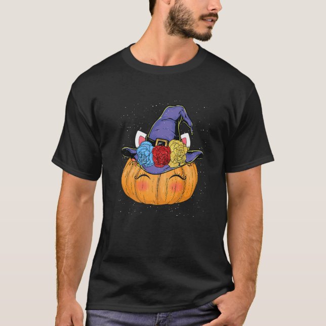 Funny Halloween Unicorn Niedlich Hexenkürbismädche T-Shirt (Vorderseite)