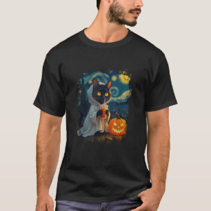 Funny Halloween Van Gogh Starry Night Ghost Cat Pu T-Shirt