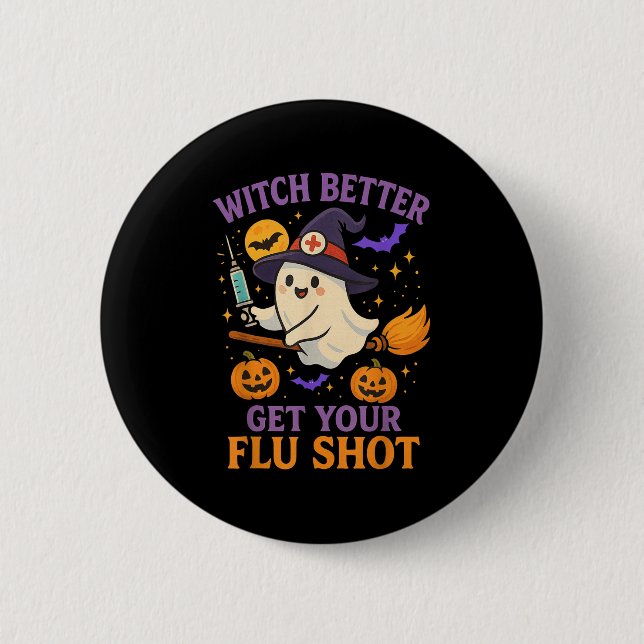 Funny Halloween Witz Ghost Flu Shot Nurse Button (Vorderseite)